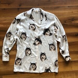Vintage Escada White Blouse with Wolf design